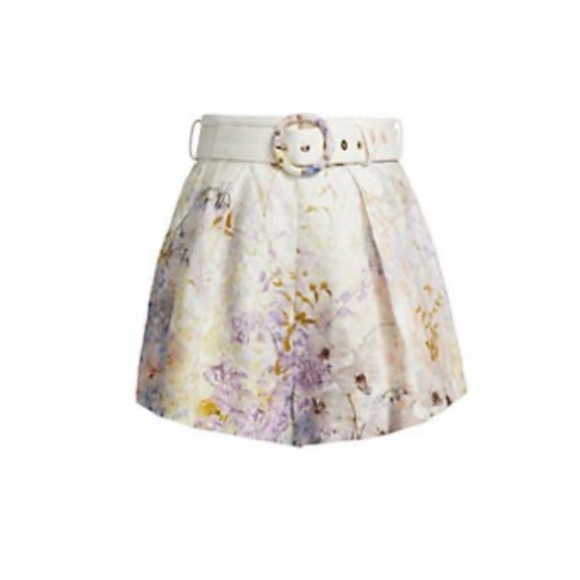 Zimmermann Pants - Zimmermann White Floral Shorts with Belt size 1
